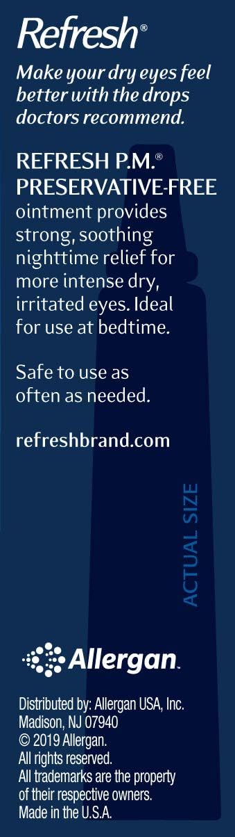 Refresh P.M. Lubricant Eye Ointment, Nighttime Relief, Preservative-Free, 0.12 Oz Sterile