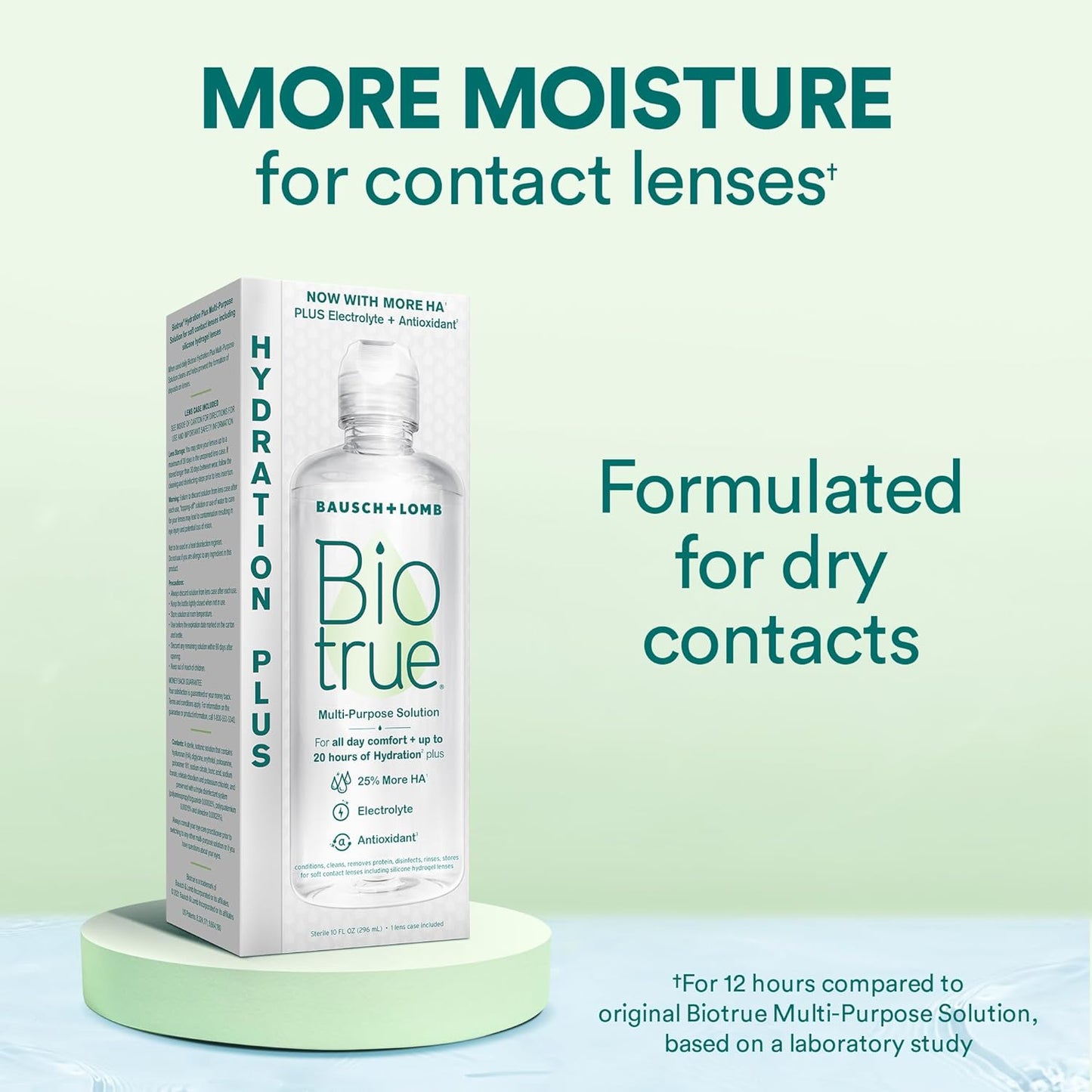 Biotrue Hydration Plus Contact Lens Solution, Multi-Purpose Solution for Soft Contact Lenses, Lens Case Included, 10 FL OZ