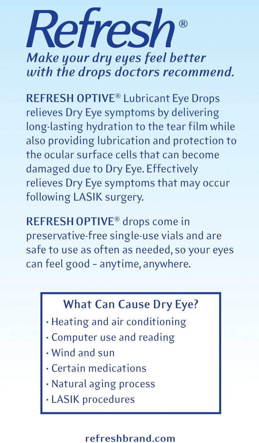 Refresh Optive Lubricant Eye Drops, Preservative-Free, 0.01 Fl Oz Single-Use Containers, 60 Count