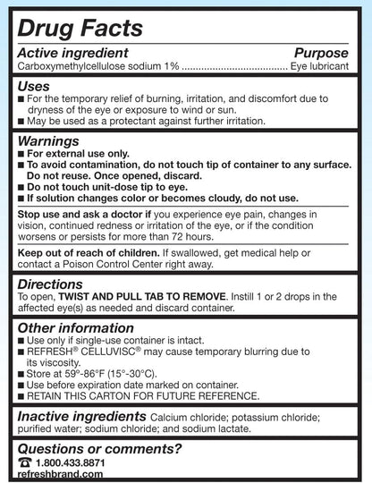 Refresh Celluvisc Lubricant Eye Gel Drops, Single-Use Containers, 30 Count