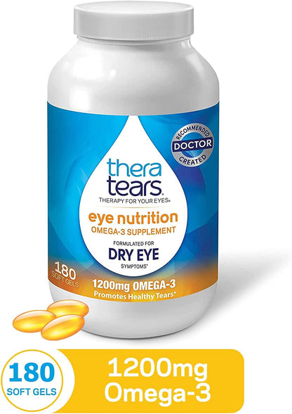 TheraTears 1200mg Omega 3 Supplement for Eye Nutrition, Organic Flaxseed Triglyceride Fish Oil and Vitamin E, 90c