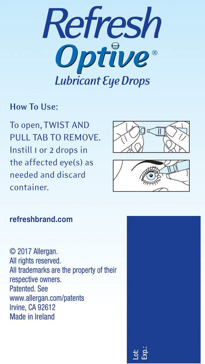 Refresh Optive Lubricant Eye Drops, Preservative-Free, 0.01 Fl Oz Single-Use Containers,