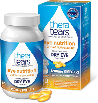TheraTears 1200mg Omega 3 Supplement for Eye Nutrition, Organic Flaxseed Triglyceride Fish Oil and Vitamin E, 90c