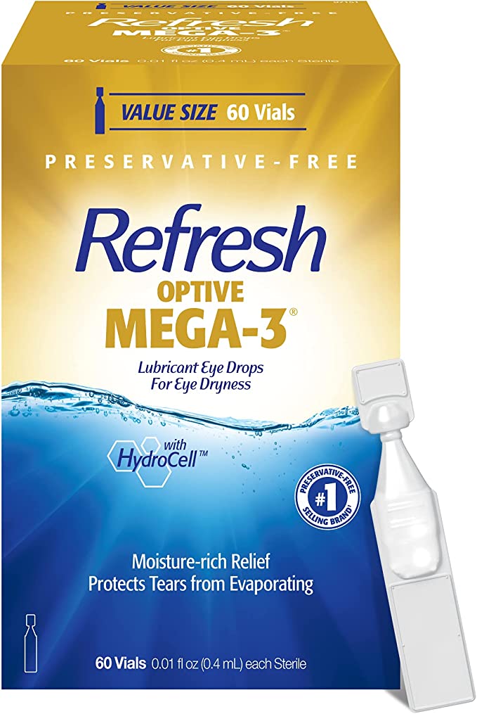 Refresh Optive Mega-3 Lubricant Eye Drops, Preservative-Free, 0.01 Fl , 60 Count