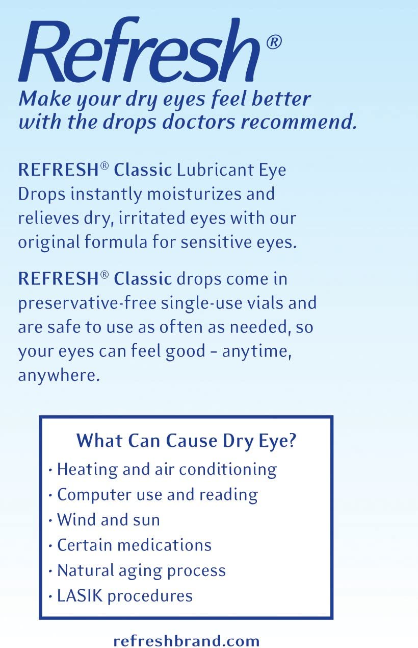 Refresh Classic Lubricant Eye Drops, Preservative-Free,0.01 Fl Oz Single-Use Containers, 50 Count