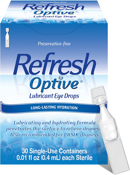 Refresh Optive Lubricant Eye Drops, Preservative-Free, 0.01 Fl Oz Single-Use Containers,