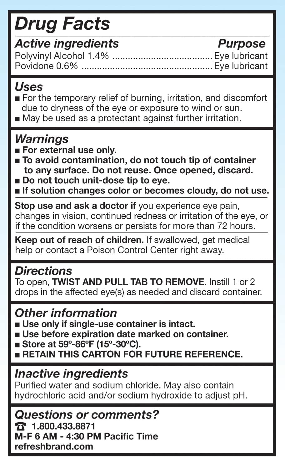 Refresh Classic Lubricant Eye Drops, Preservative-Free, 0.01 Fl Oz Single-Use Containers, 30 Count