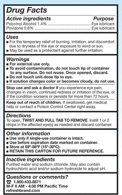 Refresh Classic Lubricant Eye Drops, Preservative-Free, 0.01 Fl Oz Single-Use Containers, 30 Count