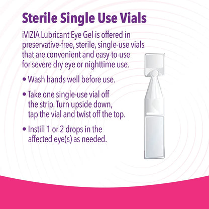 iVIZIA Lubricant Eye Gel for Severe and Nighttime Dry Eye Relief, Preservative-Free, Moisturizing, 30 Sterile Single-Use Vials